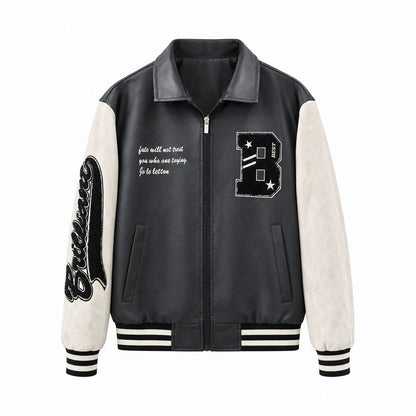 Men's Retro Style Letterman Jacket with Faux Leather Body and Suede Sleeves Shop Velvia