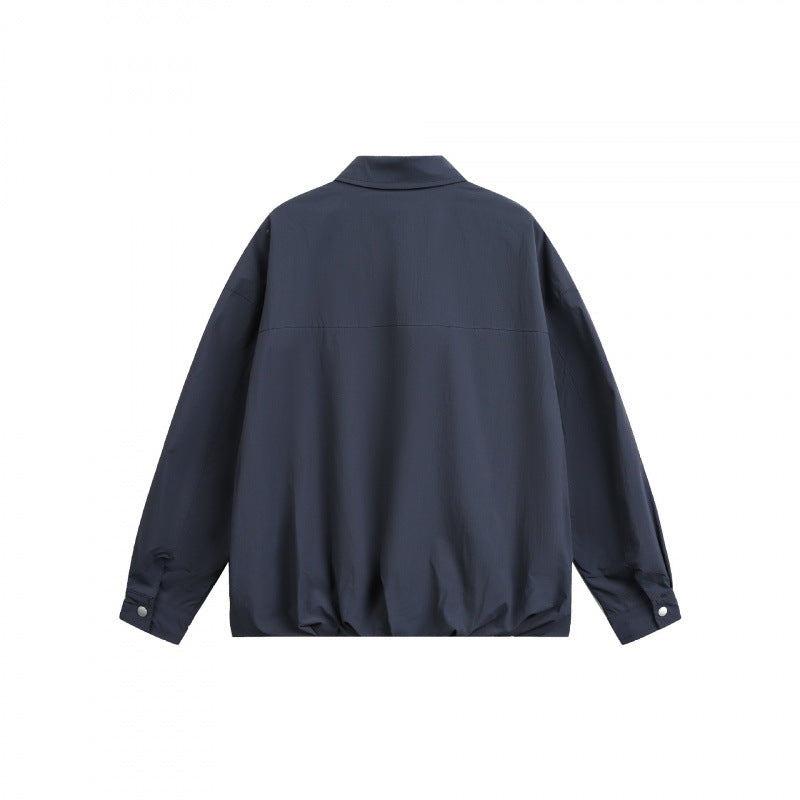 Unisex Boxy Shirt Jacket with Snap Button Placket, Shirt Collar and Elastic Hem Shop Velvia