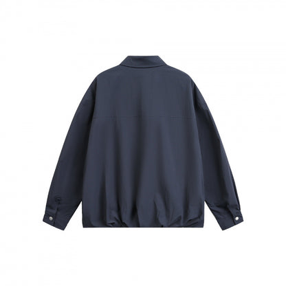 Unisex Boxy Shirt Jacket with Snap Button Placket, Shirt Collar and Elastic Hem Shop Velvia