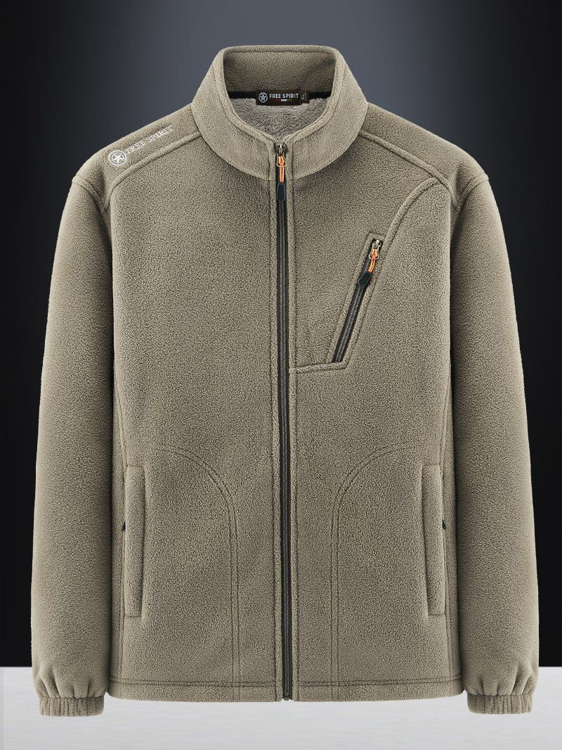 Men's Warm Microfleece Outdoor Jacket with Chest Zipper, Side Pockets and Stand-Up Collar Shop Velvia