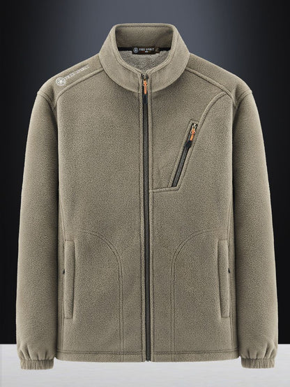 Men's Warm Microfleece Outdoor Jacket with Chest Zipper, Side Pockets and Stand-Up Collar Shop Velvia