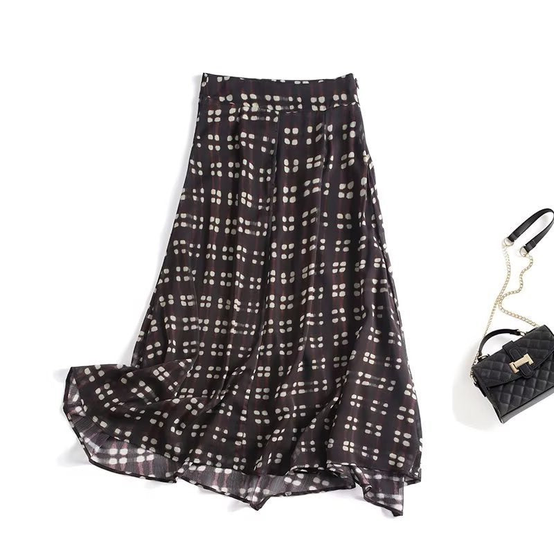 Women's flowing maxi skirt made of chiffon with geometric all-over print and high waist Shop Velvia