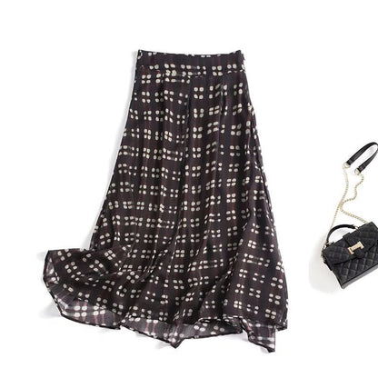 Women's flowing maxi skirt made of chiffon with geometric all-over print and high waist Shop Velvia