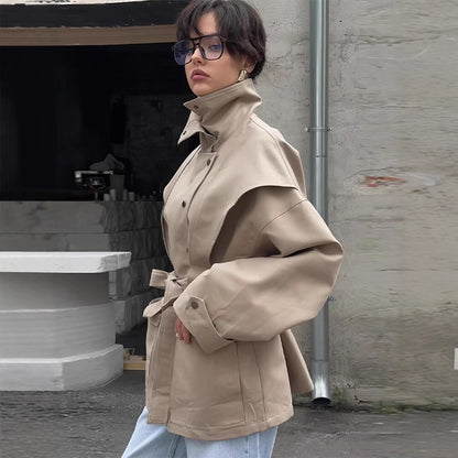 Women's transitional jacket with cape detail and tie belt Shop Velvia