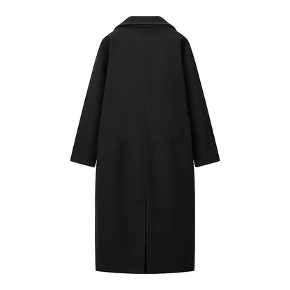 Ladies long coat in a minimalist cocoon cut made of a wool blend with double-breasted button placket Shop Velvia