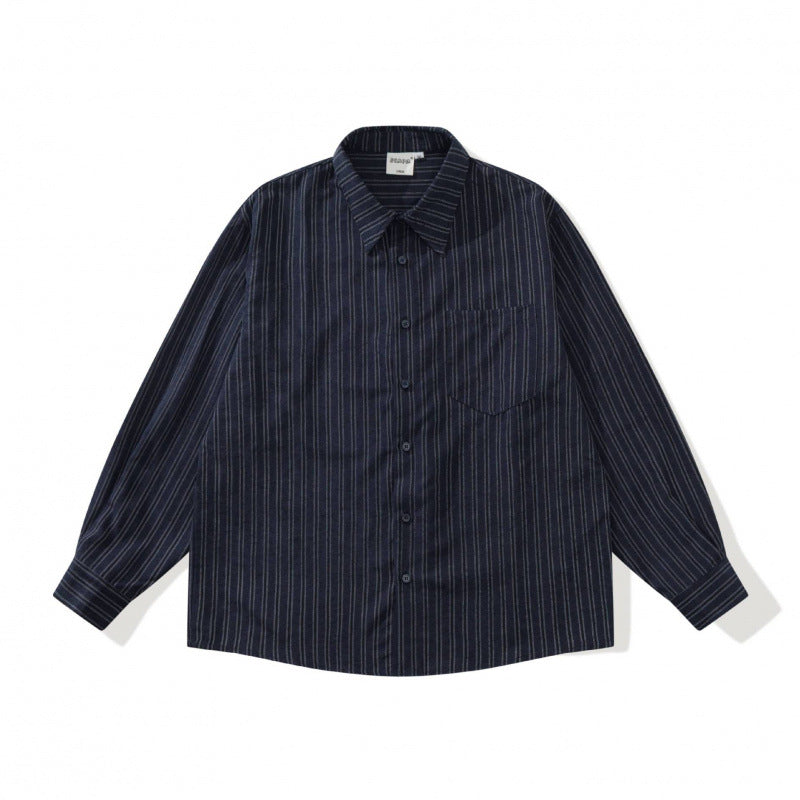 Unisex Oversized Striped Shirt in Relaxed Fit with Chest Pocket Shop Velvia