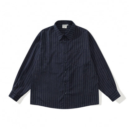 Unisex Oversized Striped Shirt in Relaxed Fit with Chest Pocket Shop Velvia