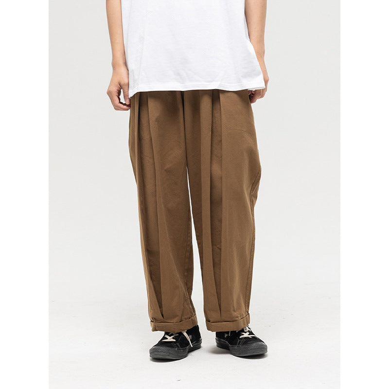 Women Wide High-Waist Pleated Pants with Elastic Drawstring and Cuffed Hem Shop Velvia