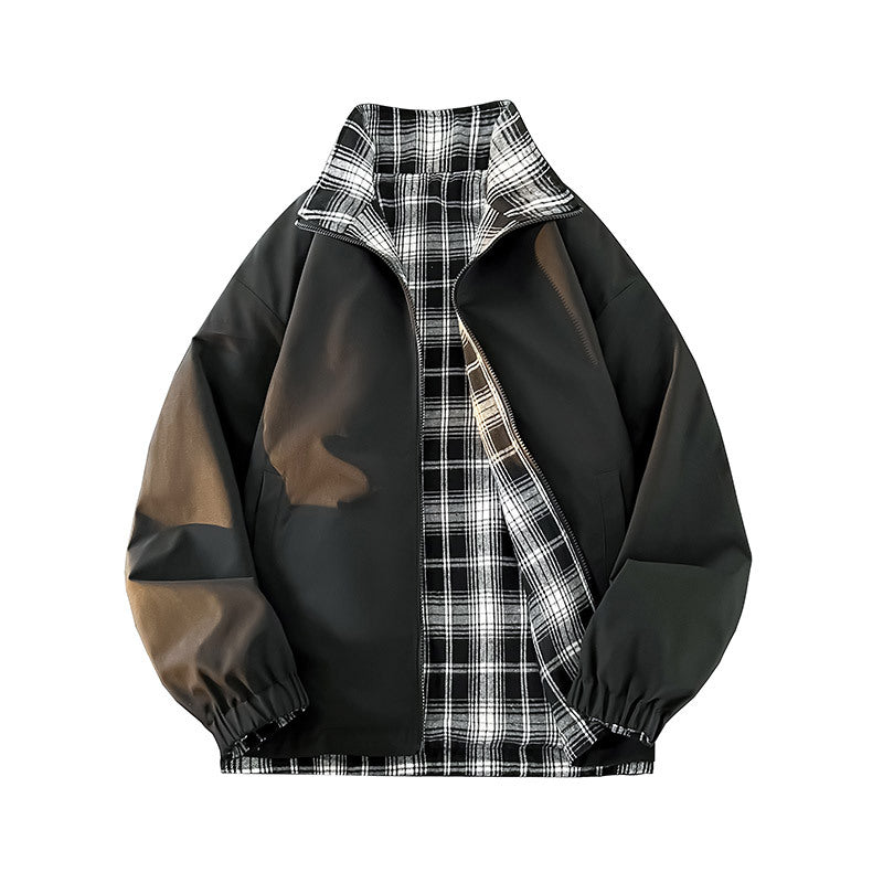 Unisex Reversible Utility Jacket with checked lining, stand-up collar and elastic cuffs Shop Velvia