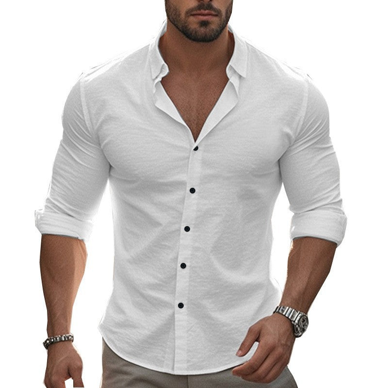 Men's fitted stretch shirt with stand-up collar, slim fit and rolled-up sleeves Shop Velvia