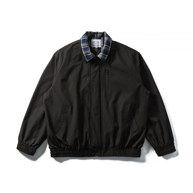 Men's Short Cut Boxy Transition Jacket with Checked Collar and Elastic Hem Shop Velvia