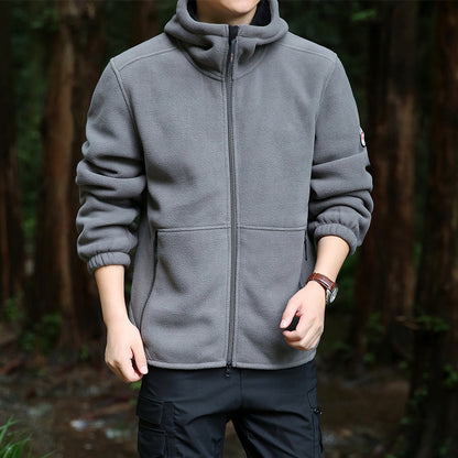 Men's fleece hooded jacket for outdoor with thermal lining, windproof surface and zip pockets Shop Velvia