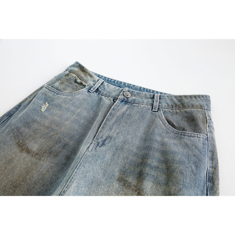 Ladies Wide Baggy Jeans with High Waist, Used Wash and Rip Details Shop Velvia