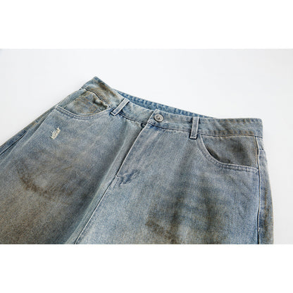 Ladies Wide Baggy Jeans with High Waist, Used Wash and Rip Details Shop Velvia
