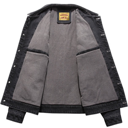 Men's denim jacket with patch pockets and worn effects Shop Velvia