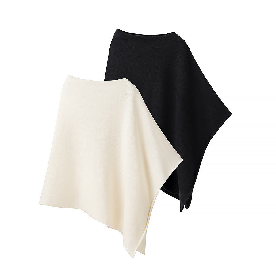 Women Fine Knit Poncho with Asymmetrical Hem and Wide Boat Neck Shop Velvia