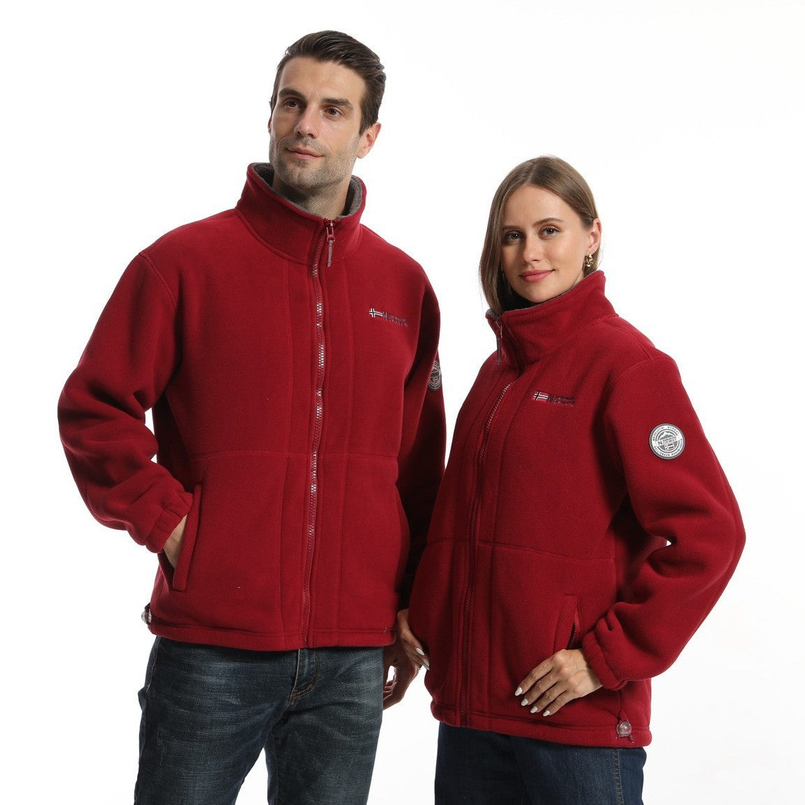 Men's fleece outdoor jacket with stand-up collar, full-length zipper, and elastic cuffs Shop Velvia