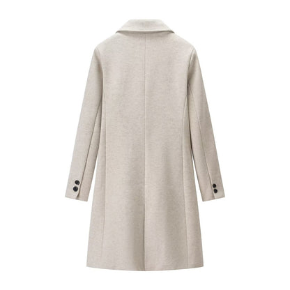 Ladies Elegant Wool Blend Coat in Straight Silhouette with Notched Collar and Piped Insert Pockets Shop Velvia