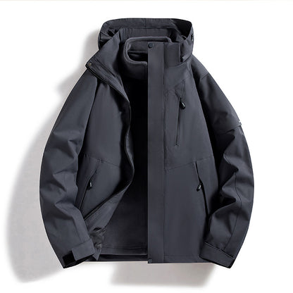 Men's Water-Repellent Softshell Fleece Layer Jacket with Hood and Windproof Front Flap Shop Velvia