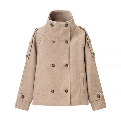 Women's Short Double-Breasted Wool Peacoat with Stand-Up Collar Shop Velvia