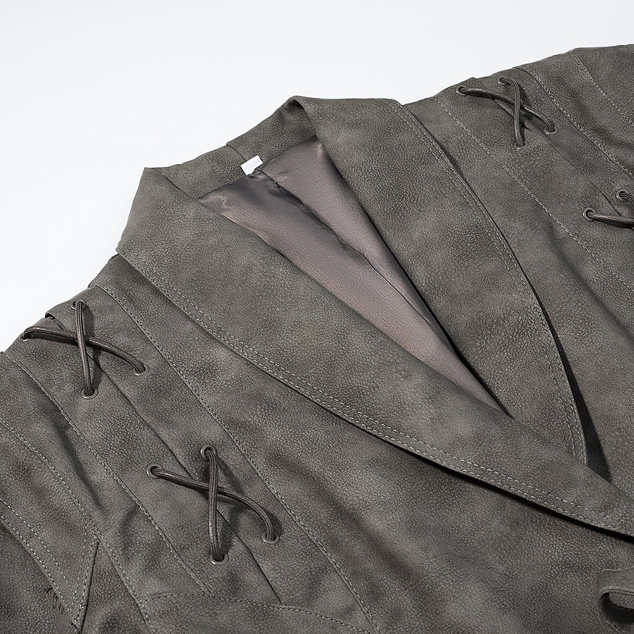 Women's Tailored Suede Blazer with Tie Belt and Lacing Detail Shop Velvia
