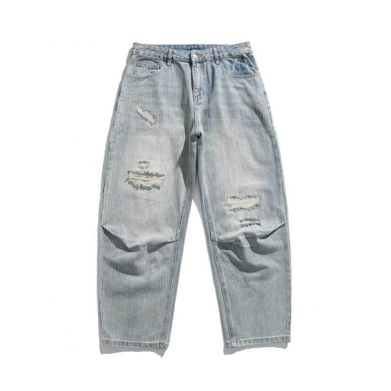 Unisex Wide Vintage Jeans with Distressed Details and Straight Leg Shop Velvia