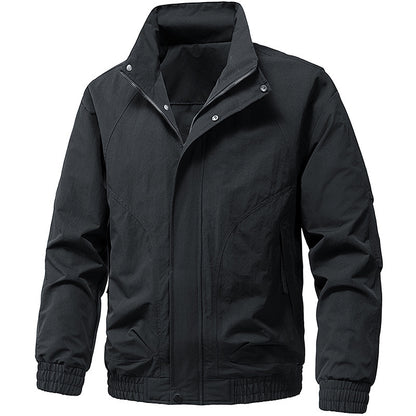 Men's Windproof Utility Bomber Jacket with Stand Collar, Elastic Cuffs, and Concealed Zipper Shop Velvia