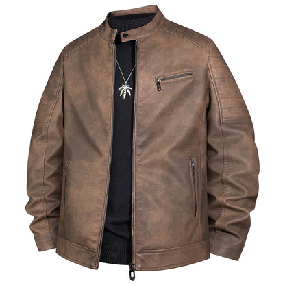 Men's biker jacket made of faux leather with stand-up collar and quilted shoulder Shop Velvia