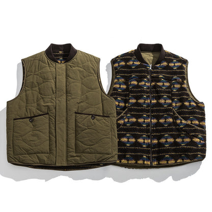 Unisex Reversible Quilted Vest with Jacquard Fleece and Patch Pockets Shop Velvia
