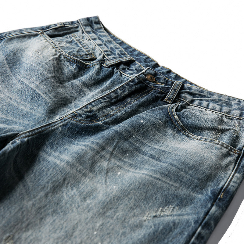 Men's Wide Baggy Jeans with Used Wash, Paint Splatter Effect and Relaxed Silhouette Shop Velvia