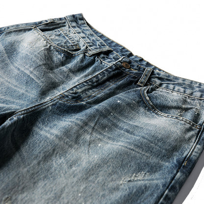 Men's Wide Baggy Jeans with Used Wash, Paint Splatter Effect and Relaxed Silhouette Shop Velvia