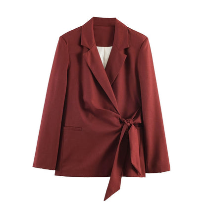 Women's Tailored Wrap Blazer with Lapel Collar and Tied Belt Shop Velvia