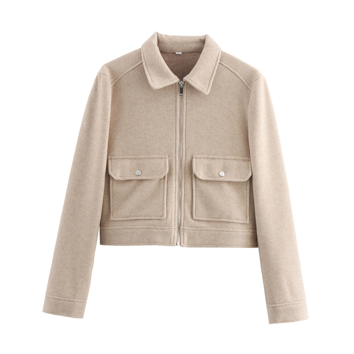 Ladies short jacket in boxy wool blend with zipper and patch flap pockets Shop Velvia