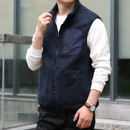 Men's Teddy Fleece Outdoor Vest with High Collar, Full Zip and Welded Chest Pocket Shop Velvia