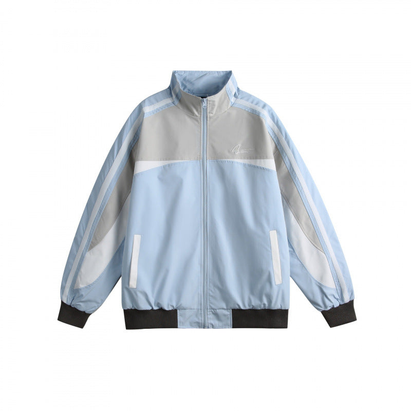 Unisex Lightweight Retro Track Jacket with Stand Collar, Contrasting Stripes and Ribbed Cuffs Shop Velvia