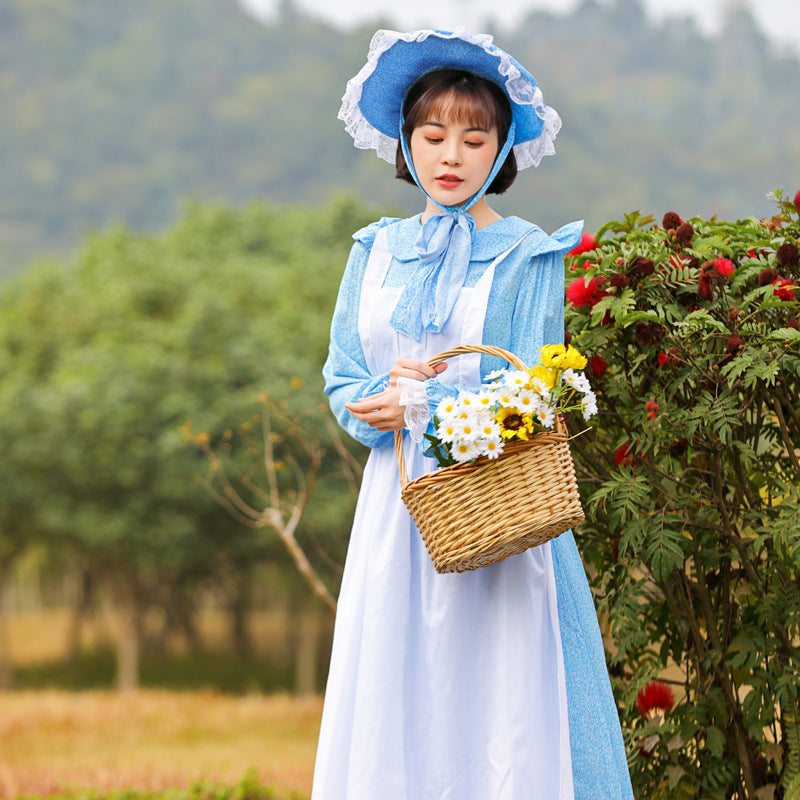 Women's Vintage Farmer Dress with Romantic Ruffles and Matching Hat Shop Velvia