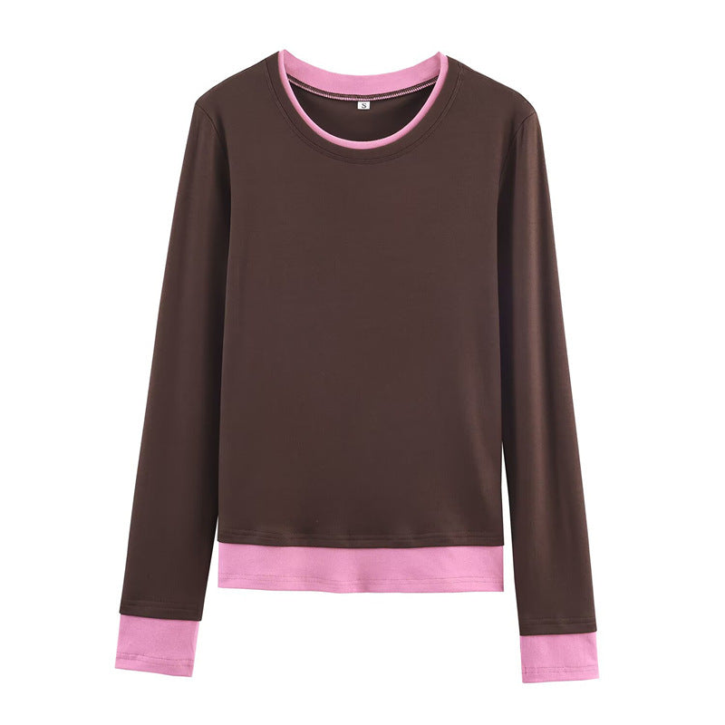 Women's long-sleeve shirt in layered look with contrast cuffs and round neckline Shop Velvia