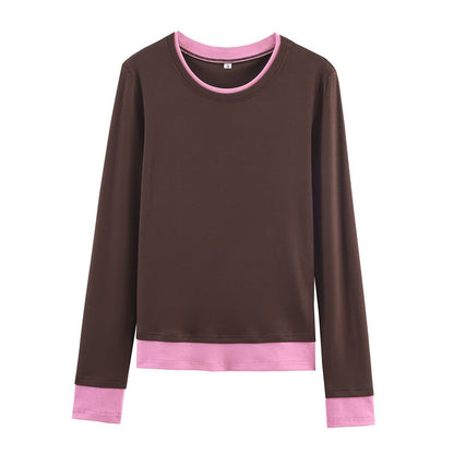 Women's long-sleeve shirt in layered look with contrast cuffs and round neckline Shop Velvia