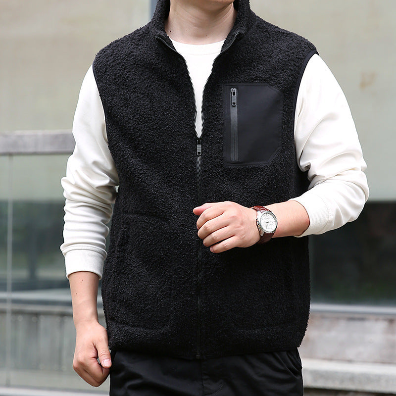 Men's Teddy Fleece Outdoor Vest with High Collar, Full Zip and Welded Chest Pocket Shop Velvia