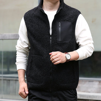 Men's Teddy Fleece Outdoor Vest with High Collar, Full Zip and Welded Chest Pocket Shop Velvia