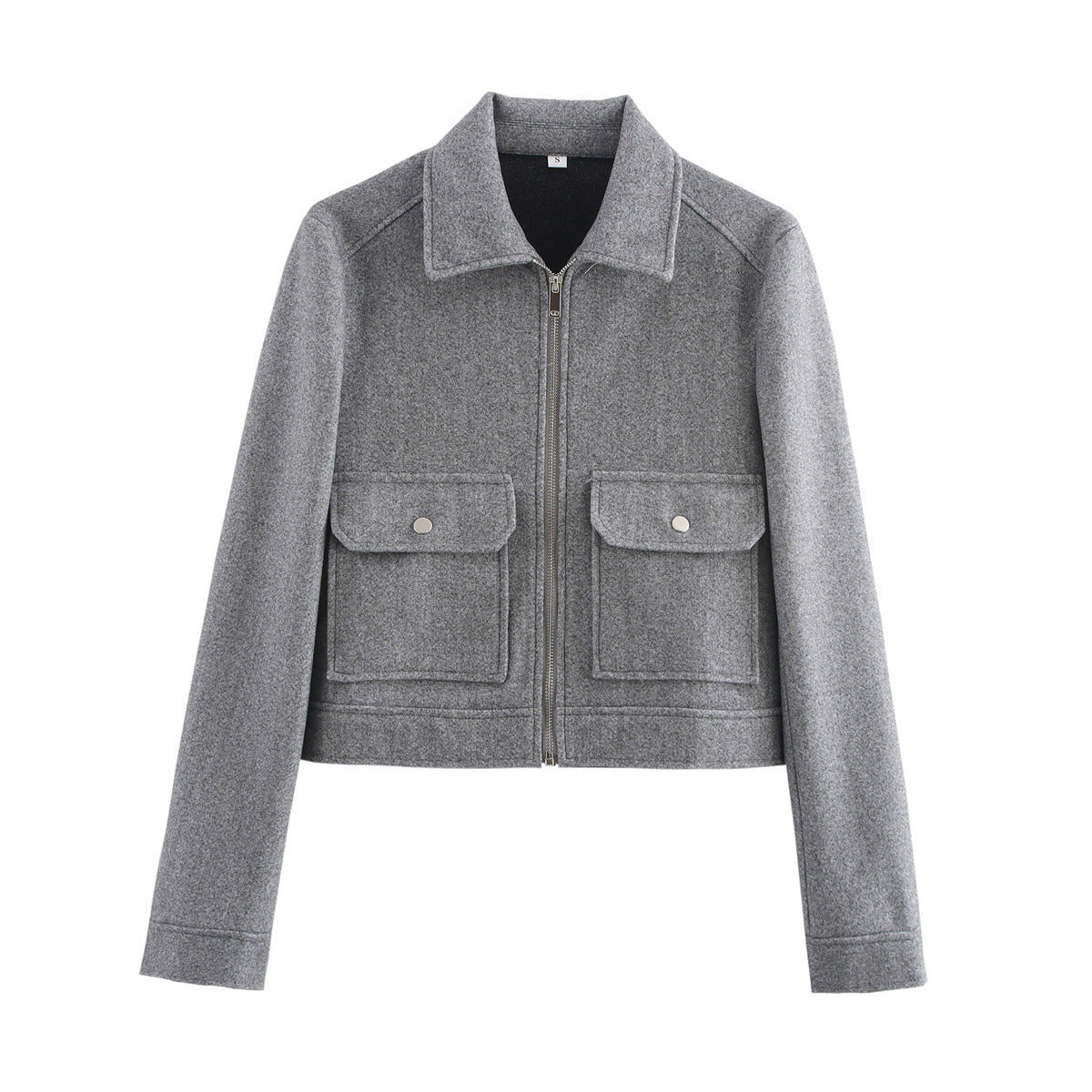 Ladies short jacket in boxy wool blend with zipper and patch flap pockets Shop Velvia