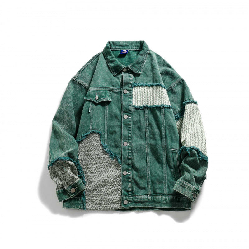 Unisex Oversize Jeans Jacket with Patchwork Knit Inserts and Used Look Shop Velvia