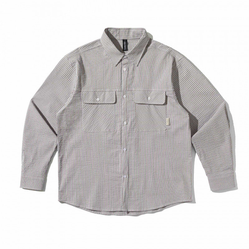 Unisex Boxy Overshirt in Seersucker look with double chest flaps and shirt collar Shop Velvia