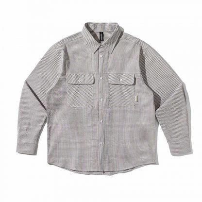 Unisex Boxy Overshirt in Seersucker look with double chest flaps and shirt collar Shop Velvia