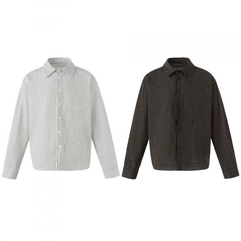 Unisex Oversize Pinstripe Shirt with Boxy Silhouette and Shirt Collar Shop Velvia