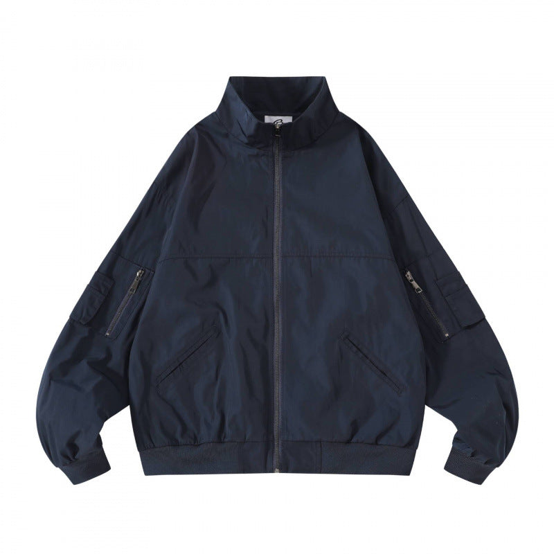 Unisex Kastige Utility Bomber Jacket with Stand Collar, Zipper and Sleeve Pockets Shop Velvia