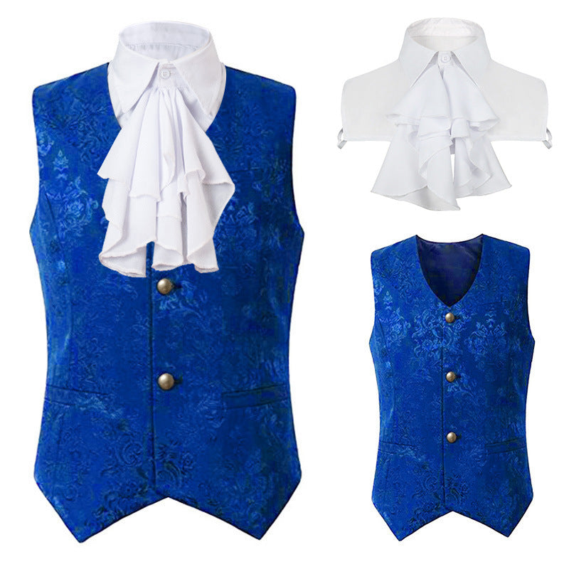 Men's Nano Baroque Brocade Vest with Removable Ruffled Collar Shop Velvia