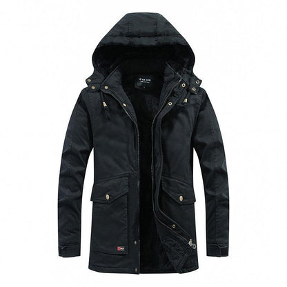 Men's city parka with teddy lining, hood, and windproof inner placket Shop Velvia