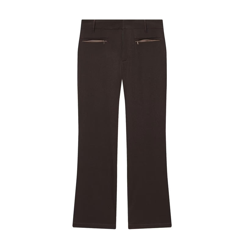 Women High-Waisted Flared Trousers with Belt Loops and Welt Pockets Shop Velvia
