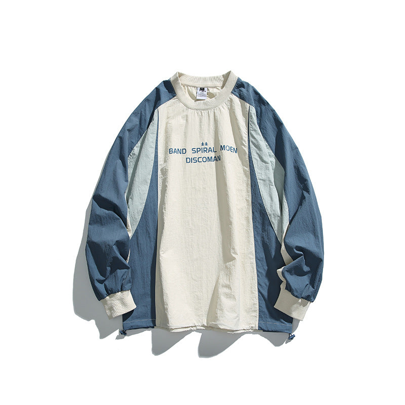 Unisex Loose Fit Colorblock Long Sleeve Shirt made of Lightweight Nylon Blend with Raglan Sleeves and Chest Print Shop Velvia